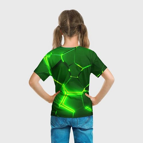 Детская футболка 3D ПЛИТЫ НЕОН NEON GREEN HEXAGON РАЗЛОМ / 3D-принт – фото 6
