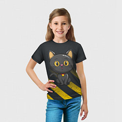 Футболка детская Черный кот желтые полосы, цвет: 3D-принт — фото 2