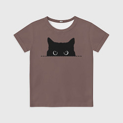 Футболка детская Черная кошка выглядывает из укрытия, цвет: 3D-принт