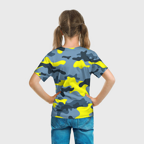 Детская футболка Brawl Stars Череп Камуфляж Жёлто-Голубой / 3D-принт – фото 6