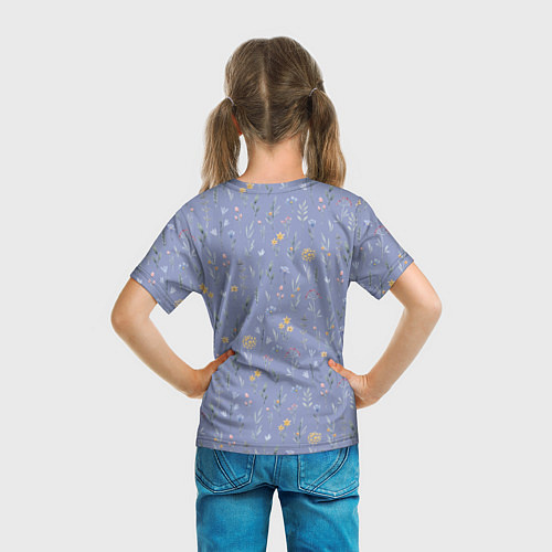 Детская футболка Цветы растения акварелью на сиреневом фоне / 3D-принт – фото 6