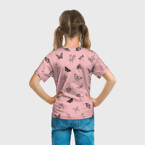 Детская футболка Цветочки и бабочки на розовом фоне / 3D-принт – фото 6