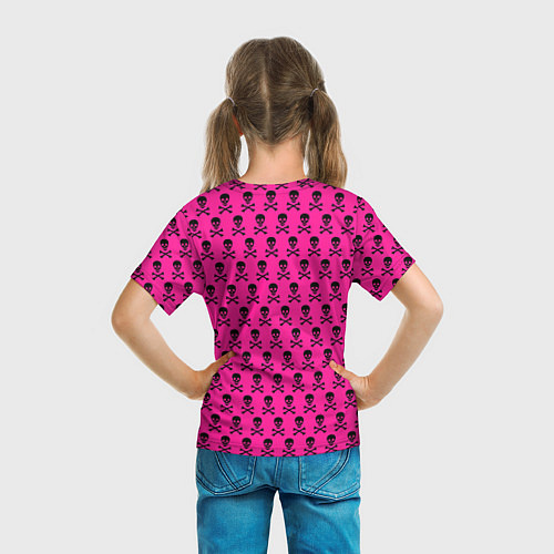 Детская футболка Розовый фон с черепами паттерн / 3D-принт – фото 6