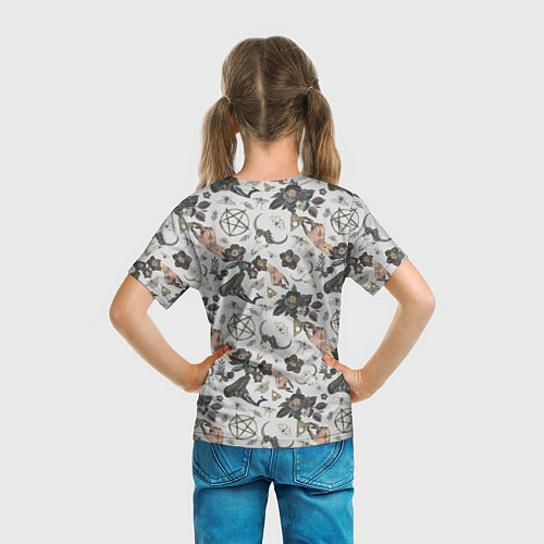 Детская футболка Пентаграмма, бабочка, череп, ведьма, темные цветы / 3D-принт – фото 6