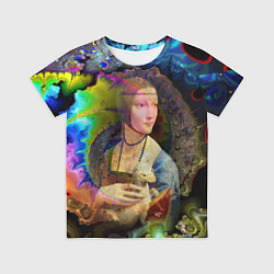 Футболка детская Чечилия Галлерани - Дама с горностаем под фрактала, цвет: 3D-принт