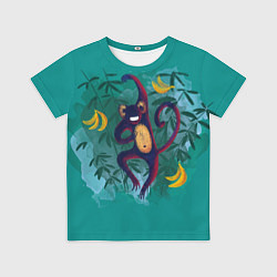 Футболка детская Веселая обезьяна на бирюзовом фоне, цвет: 3D-принт