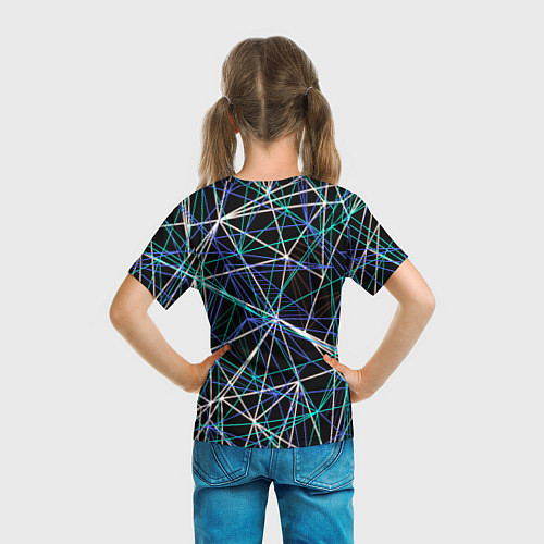 Детская футболка ПЕРЕСЕКАЮЩИЕ ЦВЕТНЫЕ ЛИНИИ / 3D-принт – фото 6