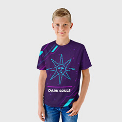 Футболка детская Символ Dark Souls Sun в неоновых цветах на темном, цвет: 3D-принт — фото 2