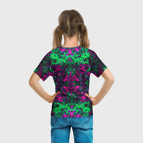 Детская футболка Абстрактный зелено-малиновый симметричный узор / 3D-принт – фото 6