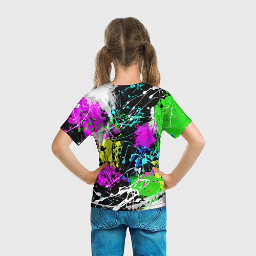 Детская футболка Разноцветные пятна краски на черном фоне / 3D-принт – фото 6