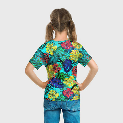 Детская футболка Тропические растения на бирюзовом фоне / 3D-принт – фото 6