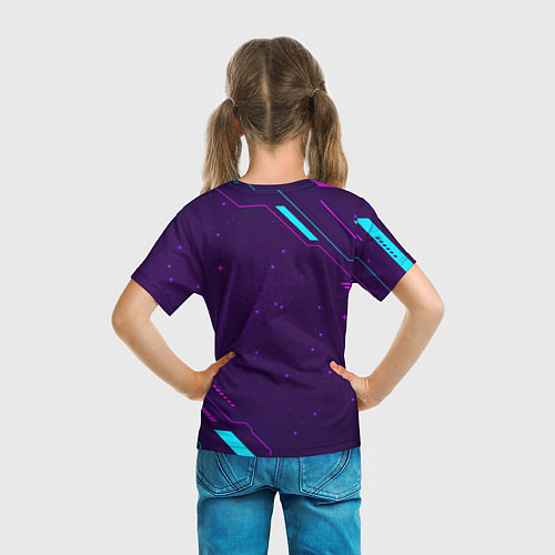 Детская футболка Символ Rust в неоновых цветах на темном фоне / 3D-принт – фото 6
