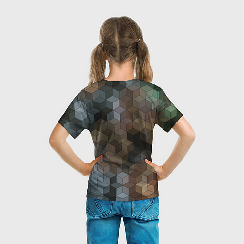 Детская футболка Геометрический 3D узор в серых и коричневых тонах / 3D-принт – фото 6