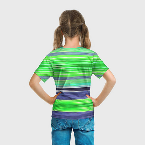Детская футболка Сине-зеленые абстрактные полосы / 3D-принт – фото 6