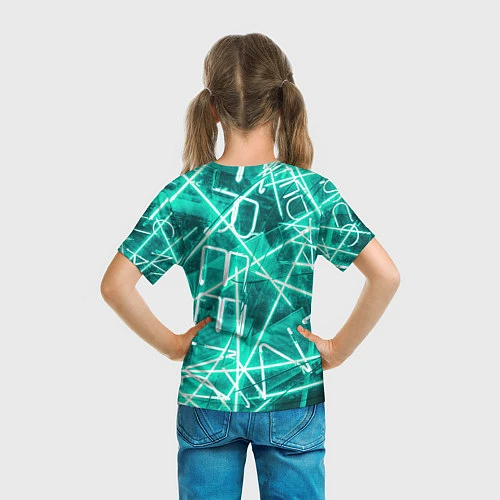 Детская футболка Неоновые лучи и неоновые надписи - Светло-зелёный / 3D-принт – фото 6