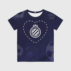 Футболка детская Лого Club Brugge в сердечке на фоне мячей, цвет: 3D-принт