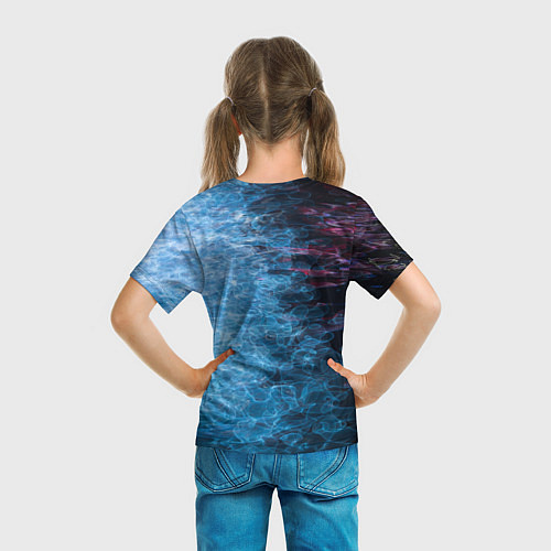 Детская футболка Неоновые волны на воде - Синий / 3D-принт – фото 6