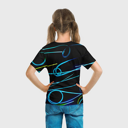 Детская футболка Неоновые линии во тьме - Голубой / 3D-принт – фото 6