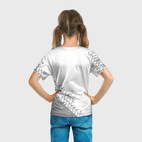 Детская футболка Daewoo Speed на светлом фоне со следами шин / 3D-принт – фото 6