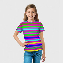 Футболка детская Multicolored neon bright stripes, цвет: 3D-принт — фото 2