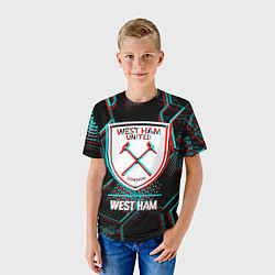 Футболка детская West Ham FC в стиле Glitch на темном фоне, цвет: 3D-принт — фото 2