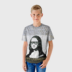 Футболка детская Джоконда на стене в стиле граффити, цвет: 3D-принт — фото 2