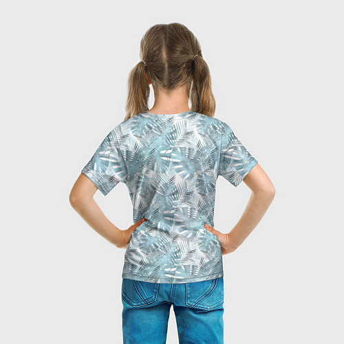 Детская футболка Голубые листья пальмы на белом / 3D-принт – фото 6