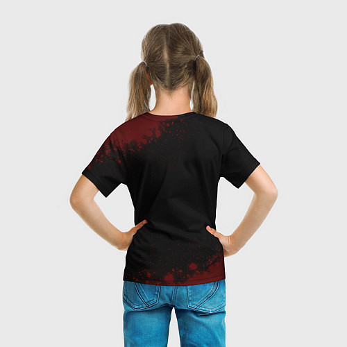 Детская футболка Символ Fallout и краска вокруг на темном фоне / 3D-принт – фото 6