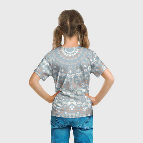 Детская футболка Коралловый и серо-голубой, мандала / 3D-принт – фото 6