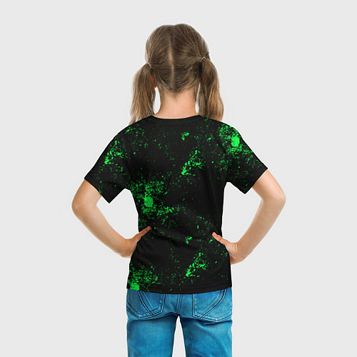 Детская футболка SKODA - ЗЕЛЕНЫЕ БРЫЗГИ / 3D-принт – фото 6