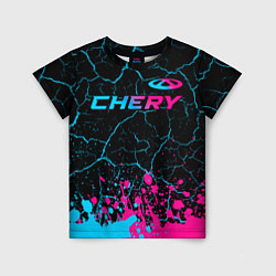 Футболка детская Chery - neon gradient: символ сверху, цвет: 3D-принт