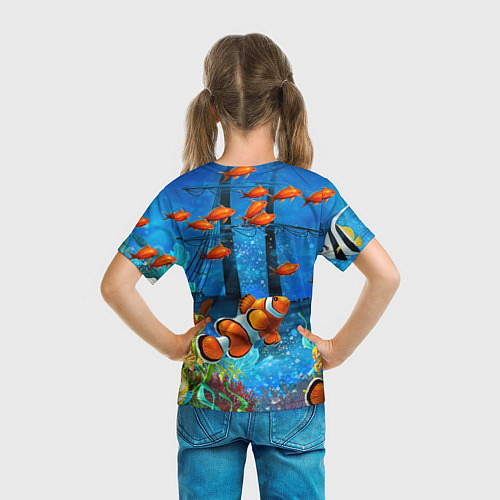 Детская футболка Затонувший корабль в окружении обитателей океана / 3D-принт – фото 6