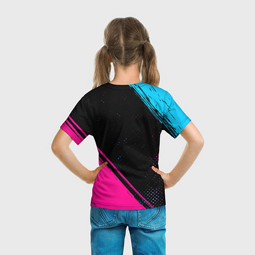 Детская футболка Real Madrid - neon gradient: символ и надпись верт / 3D-принт – фото 6