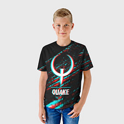 Футболка детская Quake в стиле glitch и баги графики на темном фоне, цвет: 3D-принт — фото 2