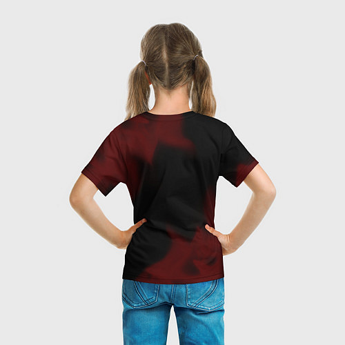 Детская футболка Символ Valorant и краска вокруг на темном фоне / 3D-принт – фото 6