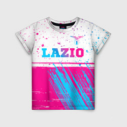 Футболка детская Lazio neon gradient style: символ сверху, цвет: 3D-принт