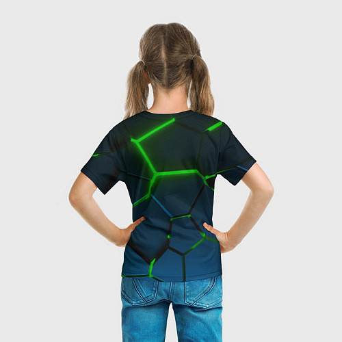 Детская футболка Разлом зеленых неоновых плит - геометрия / 3D-принт – фото 6