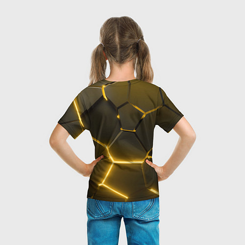Детская футболка Золотые неоновые геометрические плиты / 3D-принт – фото 6