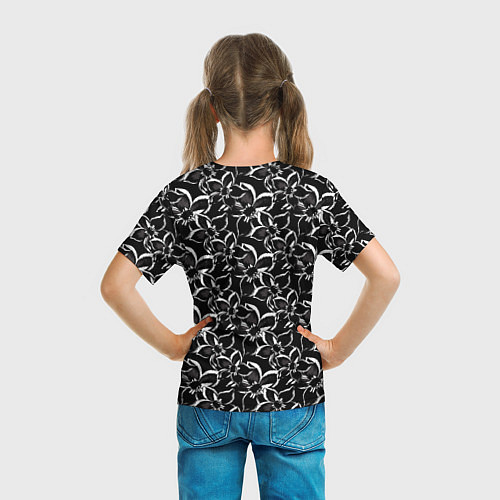 Детская футболка Черно-белый цветочный узор / 3D-принт – фото 6