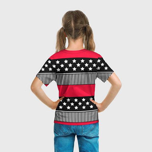 Детская футболка Red and black pattern with stripes and stars / 3D-принт – фото 6