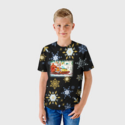 Футболка детская Новый Год Дед Мороз На Снегоходе, цвет: 3D-принт — фото 2