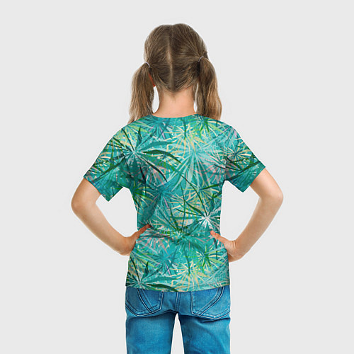 Детская футболка Тропические листья на зеленом фоне / 3D-принт – фото 6