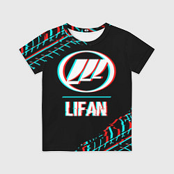 Футболка детская Значок Lifan в стиле glitch на темном фоне, цвет: 3D-принт