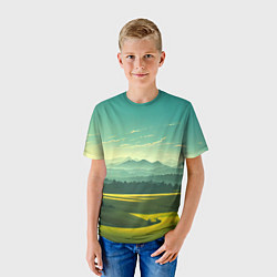 Футболка детская Зелёная долина, пейзаж, цвет: 3D-принт — фото 2