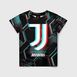 Футболка детская Juventus FC в стиле glitch на темном фоне, цвет: 3D-принт