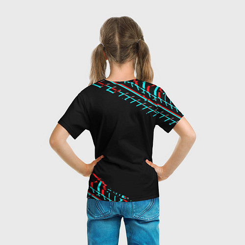 Детская футболка Значок Daewoo в стиле glitch на темном фоне / 3D-принт – фото 6