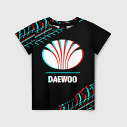 Футболка детская Значок Daewoo в стиле glitch на темном фоне, цвет: 3D-принт