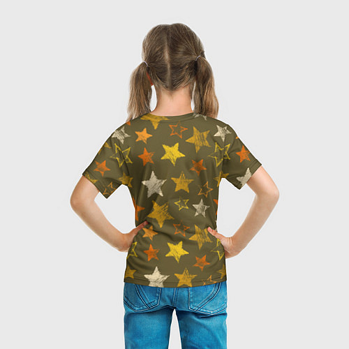 Детская футболка Желто-оранжевые звезды на зелнгом фоне / 3D-принт – фото 6