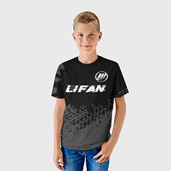 Футболка детская Lifan speed на темном фоне со следами шин: символ, цвет: 3D-принт — фото 2