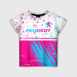 Футболка детская Peugeot neon gradient style: символ сверху, цвет: 3D-принт